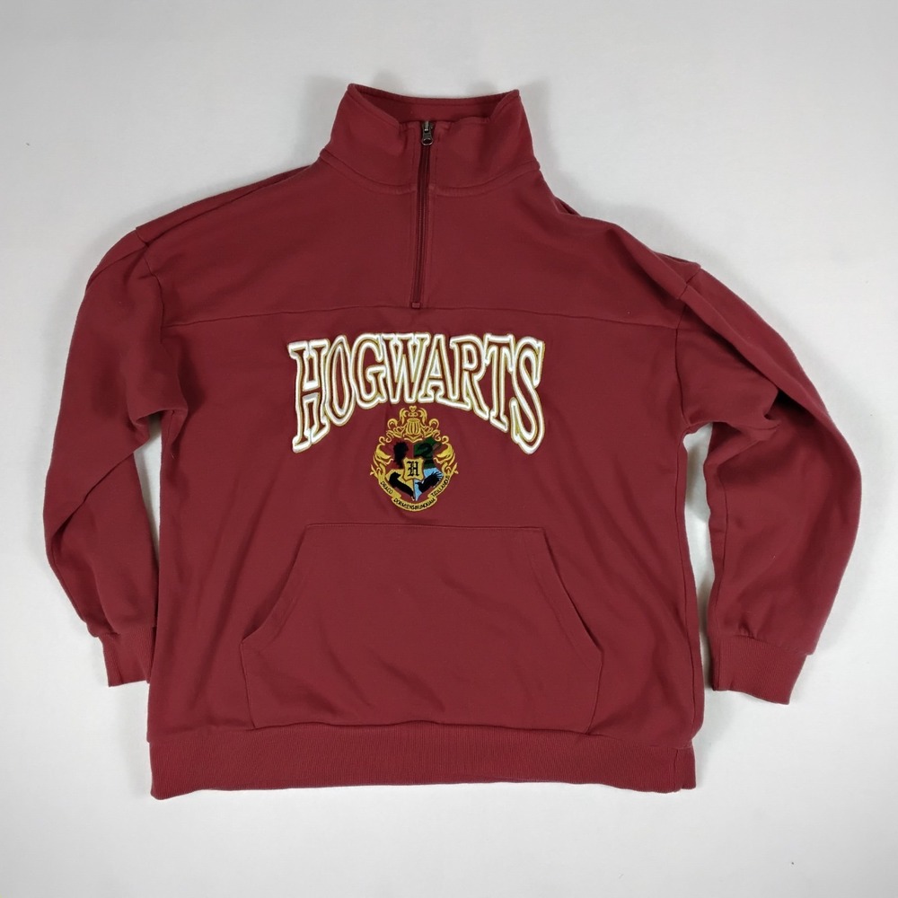 Harry Potter Hogwarts Graphic Fleece Quarter Zip Pullover Maroon Red Womens M